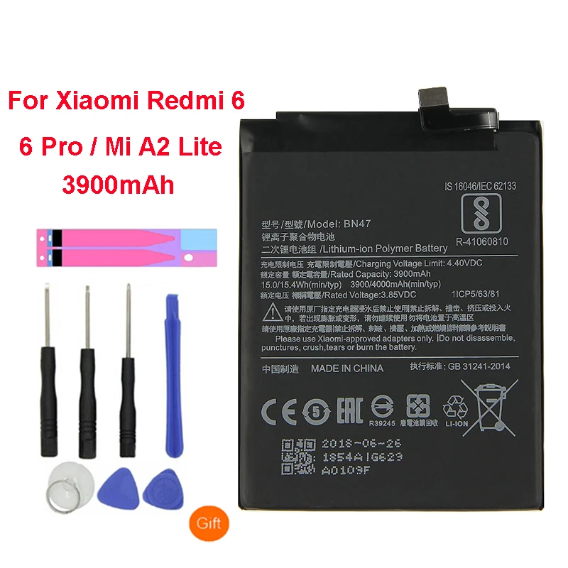 QrxPower оригинальный BN47 запасная батарея для Xiaomi Redmi 6 Pro/Mi A2 Lite 3900mAh литий ионный