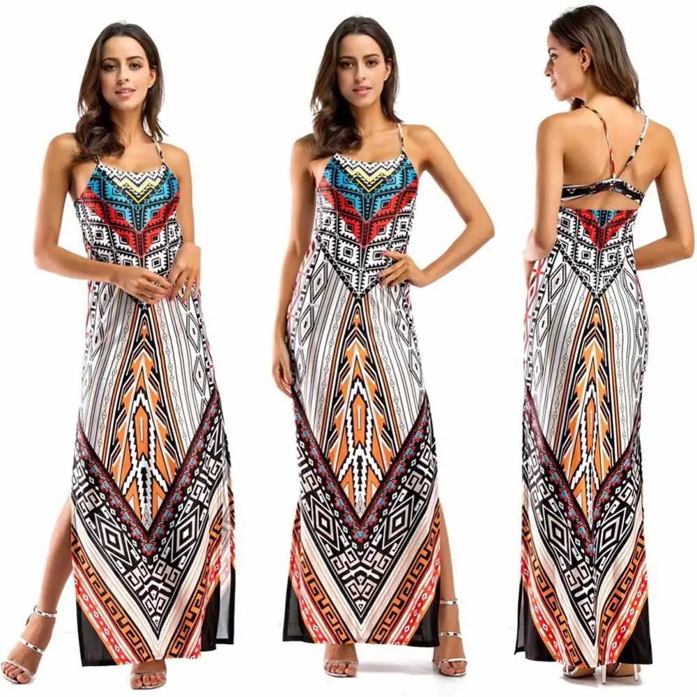 Женское платье макси с открытой спиной SUNGIFT Черное длинное в африканском стиле и