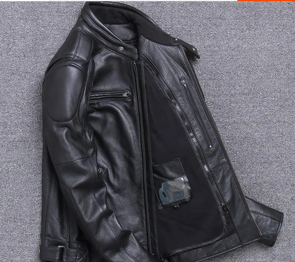 Brand Leather Jacket Men Fashion Mens Slim Fit Profession Motorcycle Biker Jacket Genuine Leather Coat