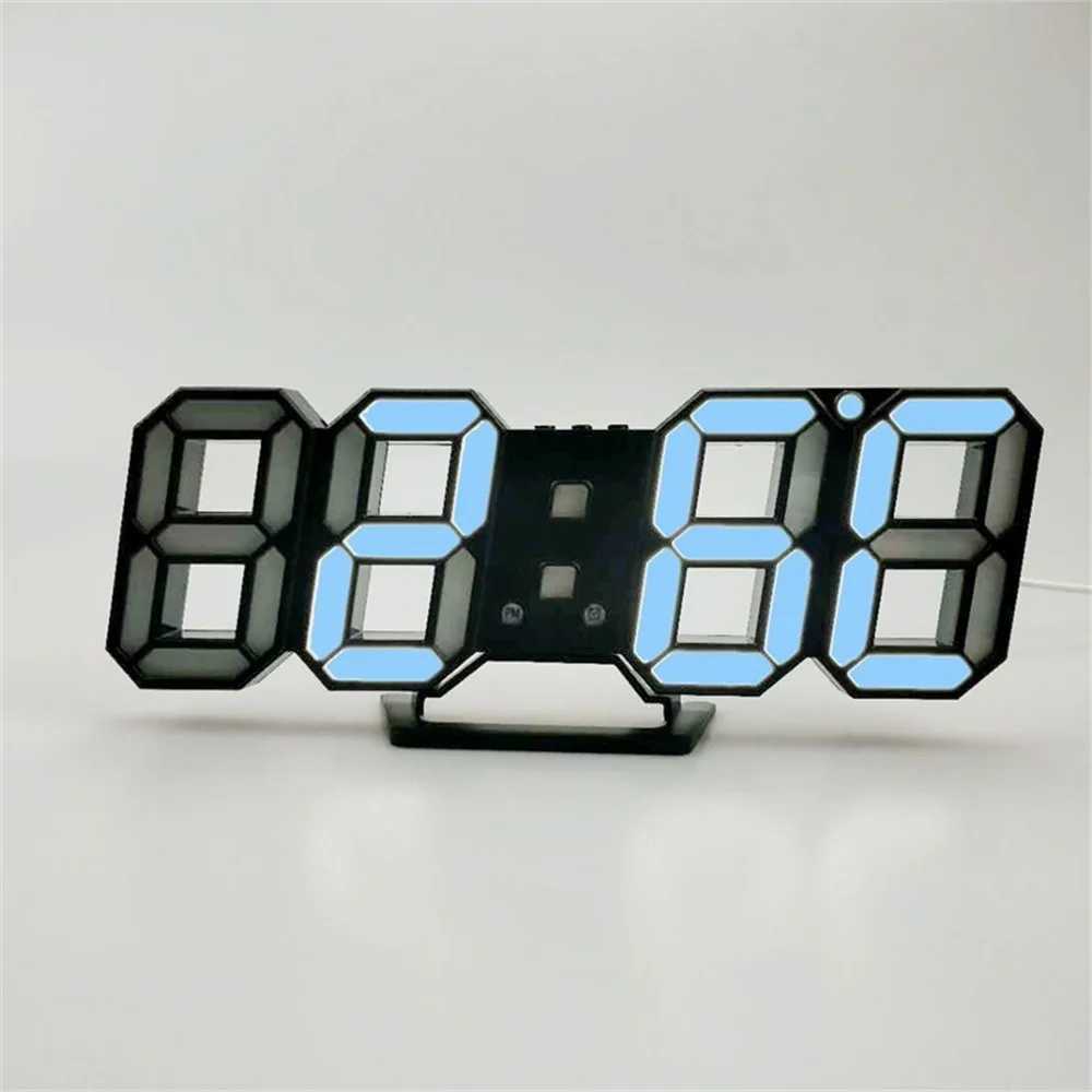 BlackBlue Цифровые часы 3D светодиодный Будильник Повтор настольного будильника Подвесные часы 12/24 часовой календарь термометр домашний декор - Цвет: BlackBlue
