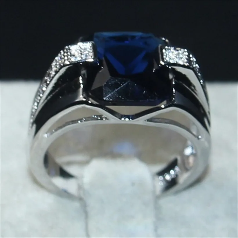 Choucong ювелирные изделия мужские 925 пробы серебряные большие 6CT квадратные синие 5a циркон камень Обручальные кольца кольцо для мужчин Размер 8-13