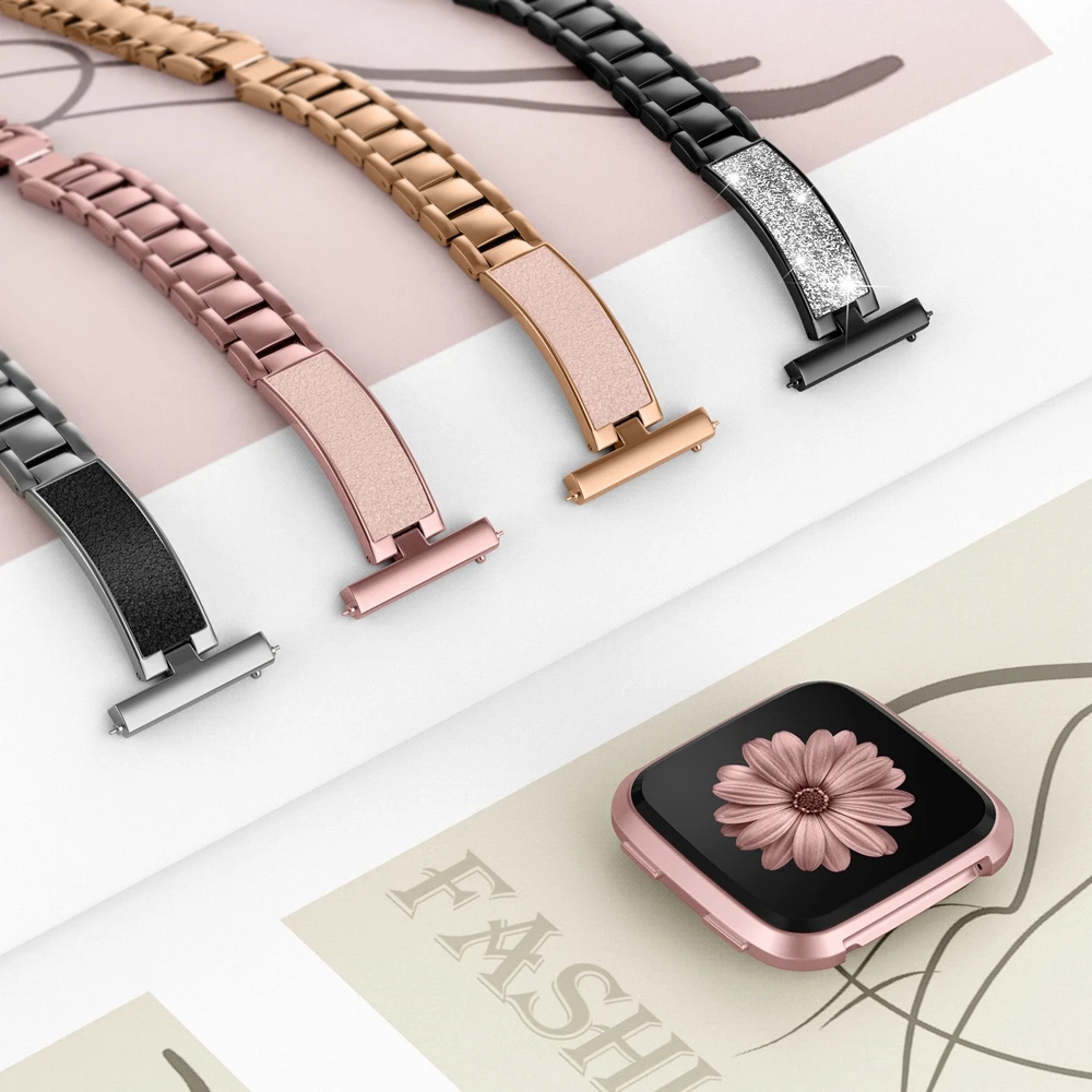 Металлический браслет из нержавеющей стали для Fitbit Versa ремешок женщин сменные