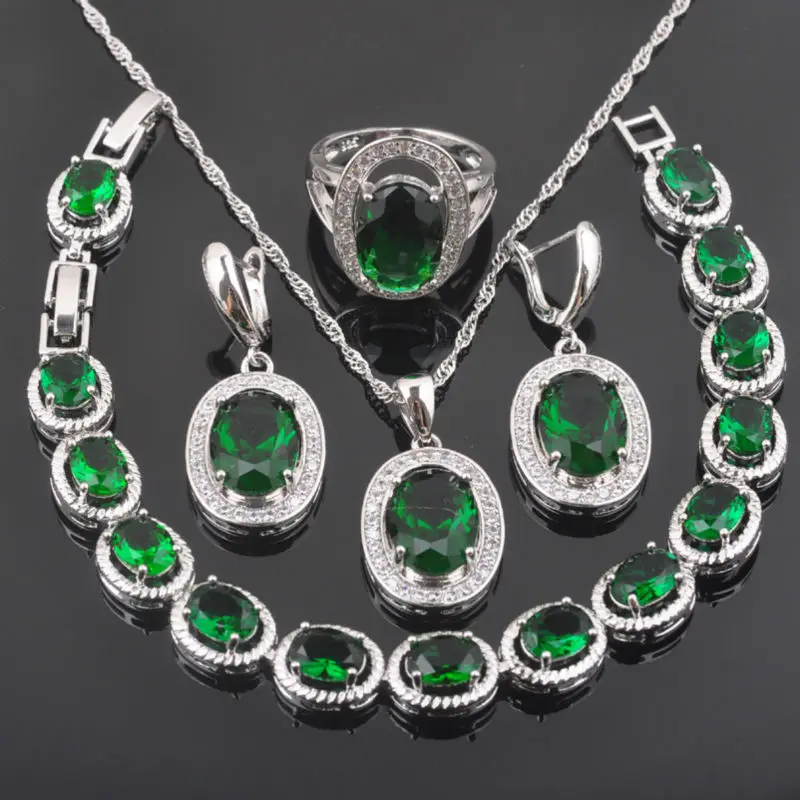 Рождественский подарок зеленый кристалл для женщин 925 стерлингового серебра
