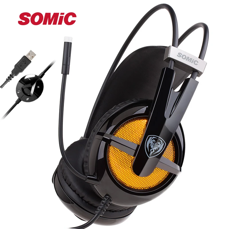 SOMIC G938 Virtual 7,1 Наушники с объемным звуком Звукоизолирующие наушники USB светодиодный сильный Басс Игровые наушники с микрофоном