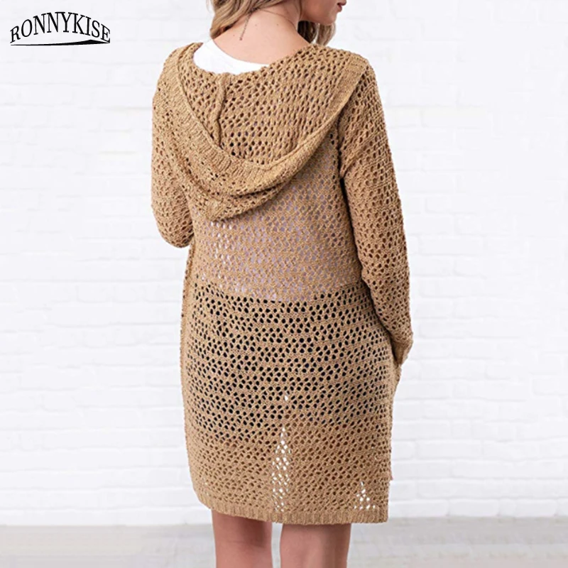 RONNYKISE Autumn and Winter Sweater Women Fashion Cardigans Knitted Oversized Long Coat with Pockets |
