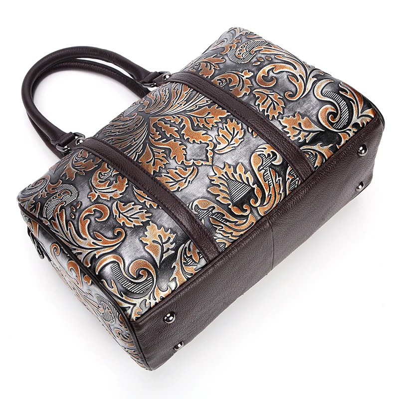 Сумка тоут женская из натуральной кожи с тиснением и верхними ручками