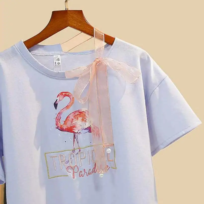 Футболка женская летняя с бантом на шнурках яркая шелковая принтом машинка для