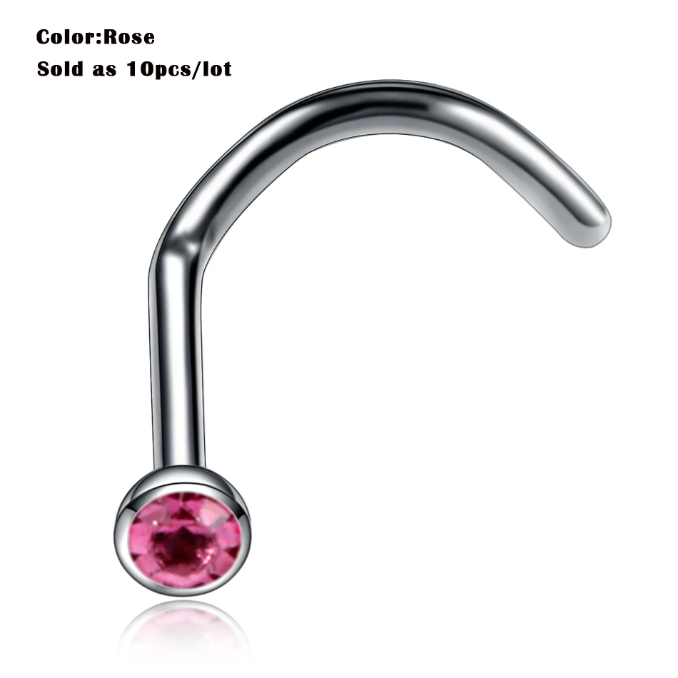 Rose 10pcs G23 титана пирсинг носа серьги много носа шпильки кости шпильки ноздри винт Пирсинг перегородки тела ювелирные изделия-пирсинг - Metal color: Rose 10pcs
