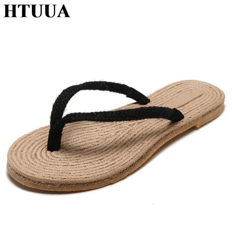 HTUUA/Новинка 2019 года вьетнамки из пеньковой веревки пляжная обувь женские