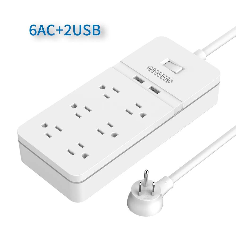 6AC White NTON Защита от перенапряжения напряжения с 1,5 м шнур питания USB зарядное устройство умная лента питания с 8 AC 2 USB вилка США для дома и офиса - Цвет: 6AC White