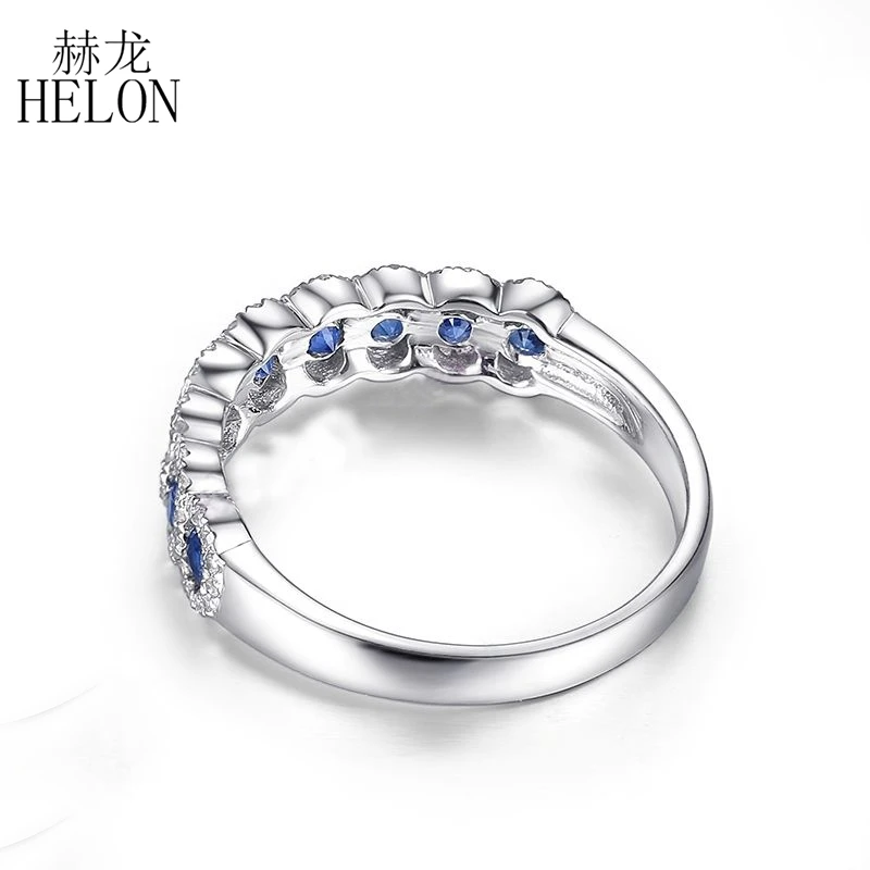 HELON Solid 18 K Белое Золото 0.95CT натуральные сапфиры бриллианты кольцо с драгоценным камнем обручальное юбилейное кольцо для женщин классические ювелирные украшения