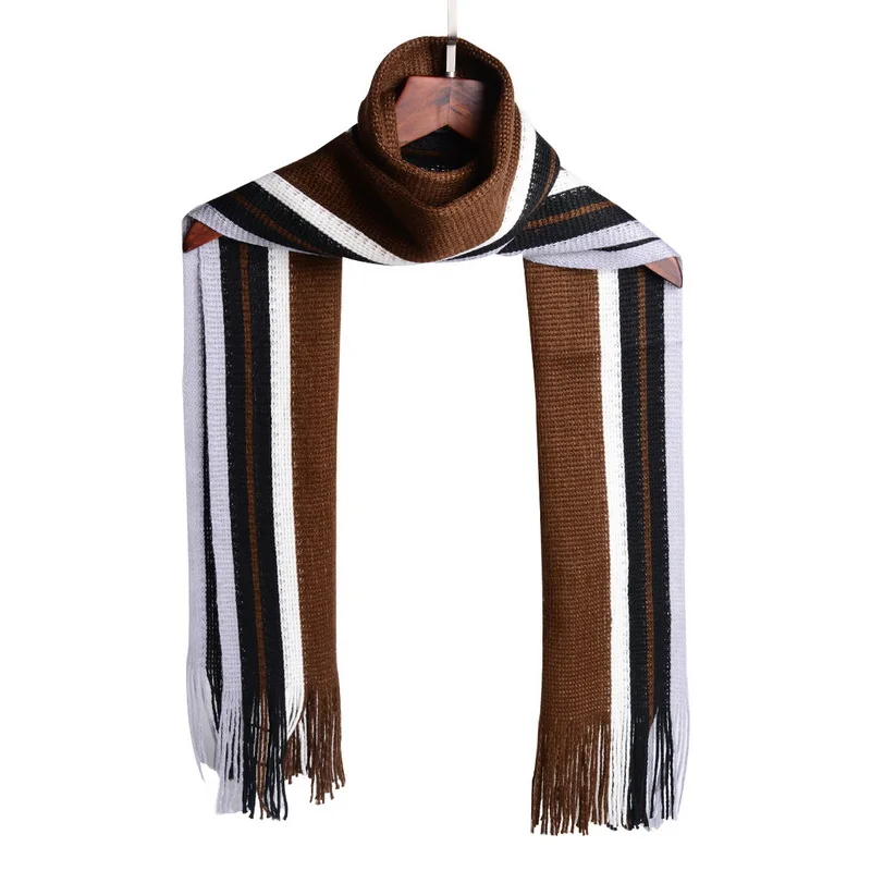 MoneRffi Winter Designer Scarf Men Striped Cotton Scarf Male Brand Shawl Wrap Knit Cashmere Bufandas Striped Scarf With Tassel