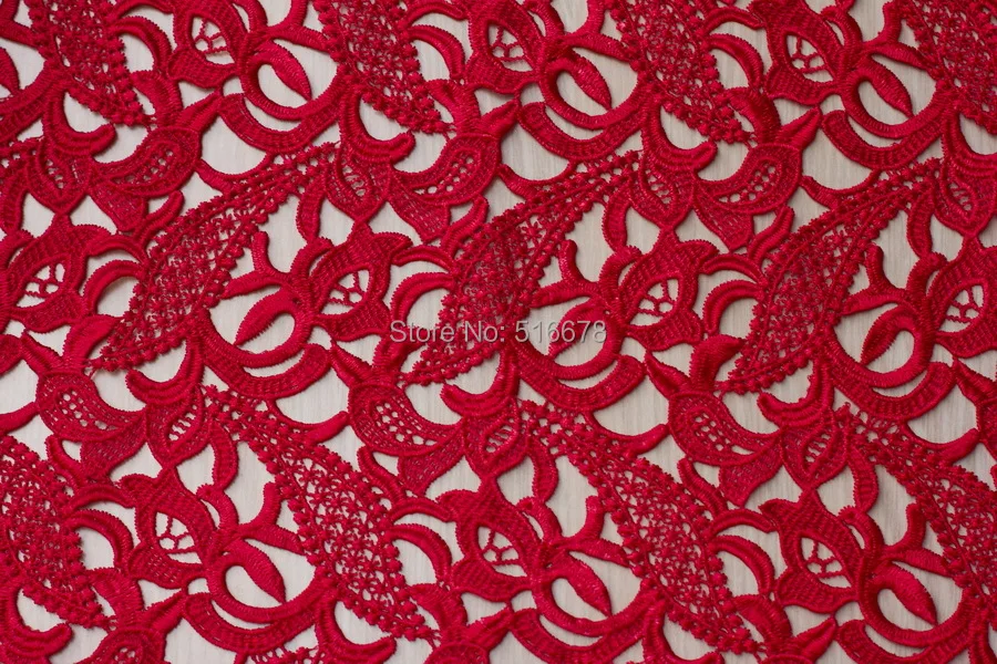 Высококачественная красная кружевная ткань для платья невесты модного