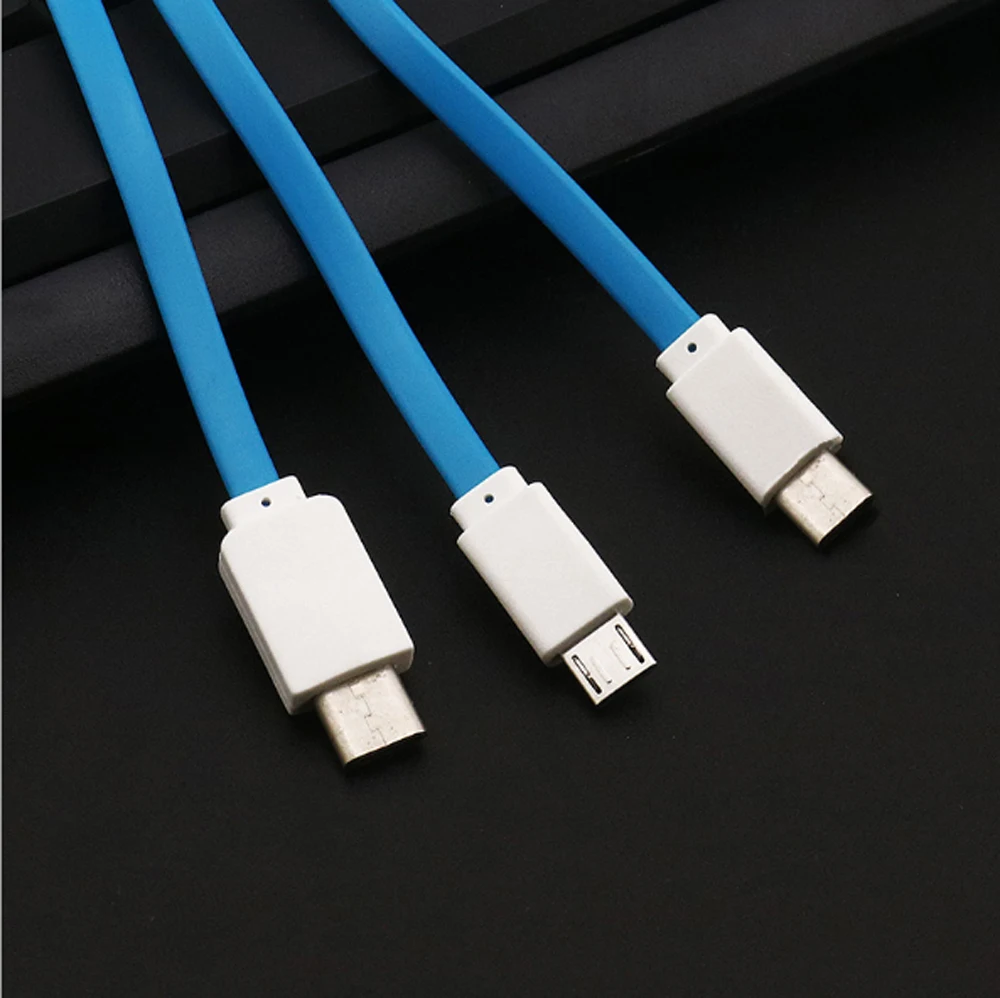 100 шт. 3 в 1 кабель для зарядки USB передачи данных PVC плоский Micro Type C 8 pin быстрой