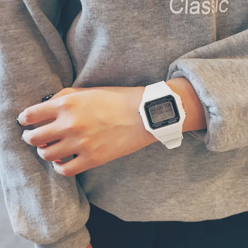 Ins super hot chic trend rectangular watch men and women students Korean version simple fashion ulzzang couple electronic | Наручные часы