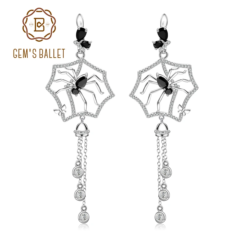 

GEM'S BALLET 100% 925 Sterling Sliver Spider Shape Tassel Long Earrings Gothic Punk Drop Earrings For Women Party Jewelry Gift