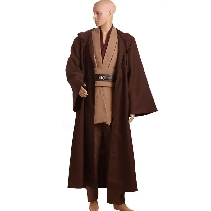 Звездные войны для взрослых мужчин Obi-Wan Kenobi Туника Рыцарь Джедай с капюшоном халат Cloack весь набор Косплей Костюм коричневая версия Хэллоуин плюс