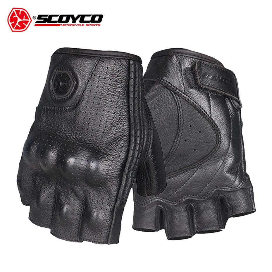 Мотоциклетные перчатки SCOYCO кожаные митенки с открытыми пальцами для мотогонок