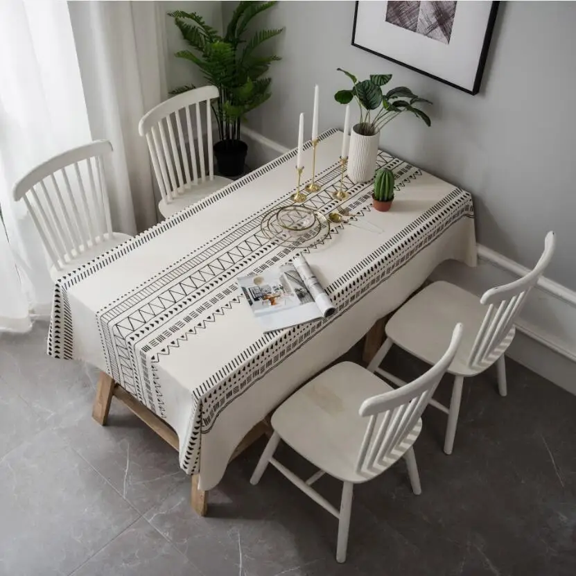 2019 New Bohemian Geometric Table Cloth Square Rectangular Black White Printed Tablecloth Dining Cover Mantel Mesa ZC052 | Дом и сад