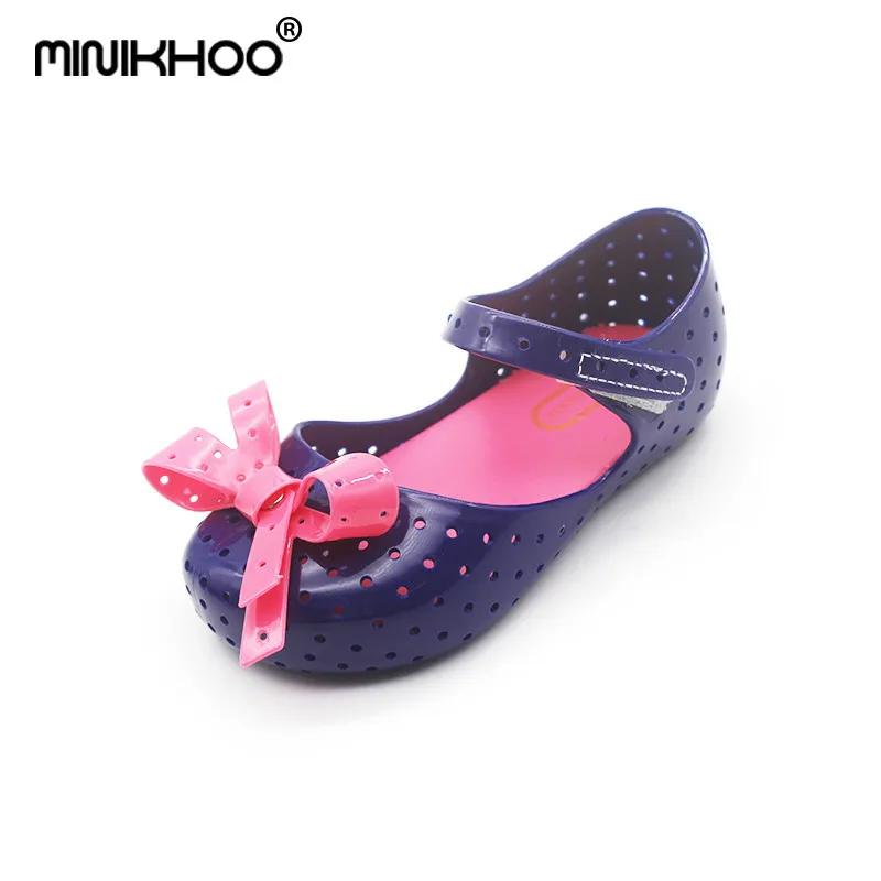 Mini Melissa/Новинка; пластиковые сандалии для девочек в Бразилии с бантом; коллекция года; Летняя детская обувь; сандалии для маленьких принцесс мелиссы; нескользящие; 14,5-17 см - Цвет: Blue