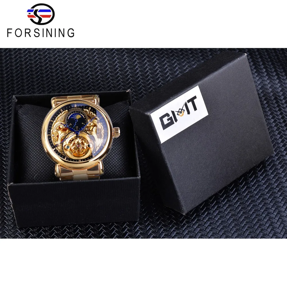 Forsining 2019 новый дизайн Moonphase золотые автоматические механические часы Tourbillion