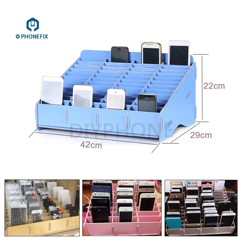 

PHONEFIX 48 Grids Phone Repair Classified Storage Box Wooden Storage Container for Phone Accessories Parts Repair Tools