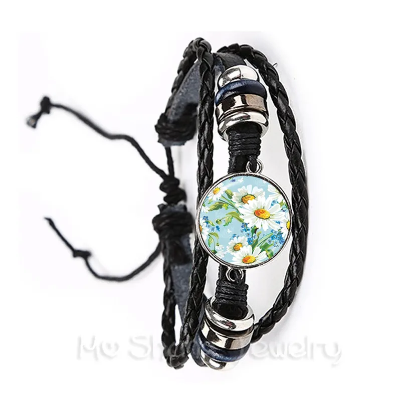 Браслет из кожи Древо жизни для йоги 20 мм стеклянный купол черный/коричневый 2