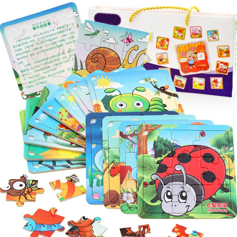 1 Набор деревянные животные/ЗОДИАК/насекомое/фрукты Пазлы игрушки Образование и