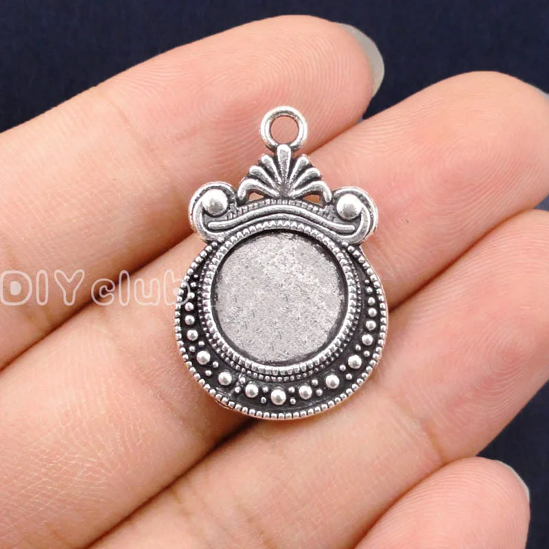 

40pcs--Antique Tibetan Silver Cameo Cabochon Base Setting charm pendants, inner 12mm