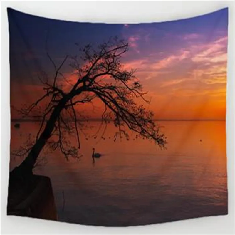 Cozy Sunset Coastal натуральный Пейзаж Настенный Гобелен Фреска кокосовое дерево