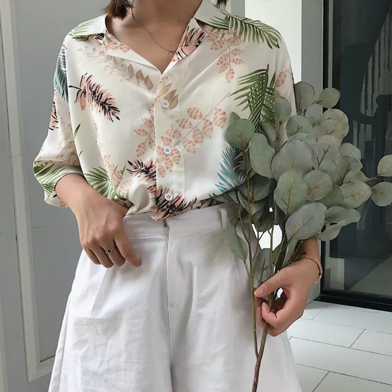 Женская Свободная блузка в гавайском стиле летняя рубашка с коротким рукавом и