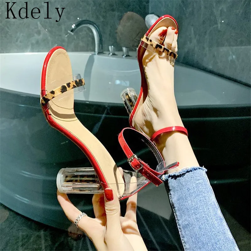 Женские сандалии на высоком каблуке прозрачные из ПВХ с пряжкой и ремешками
