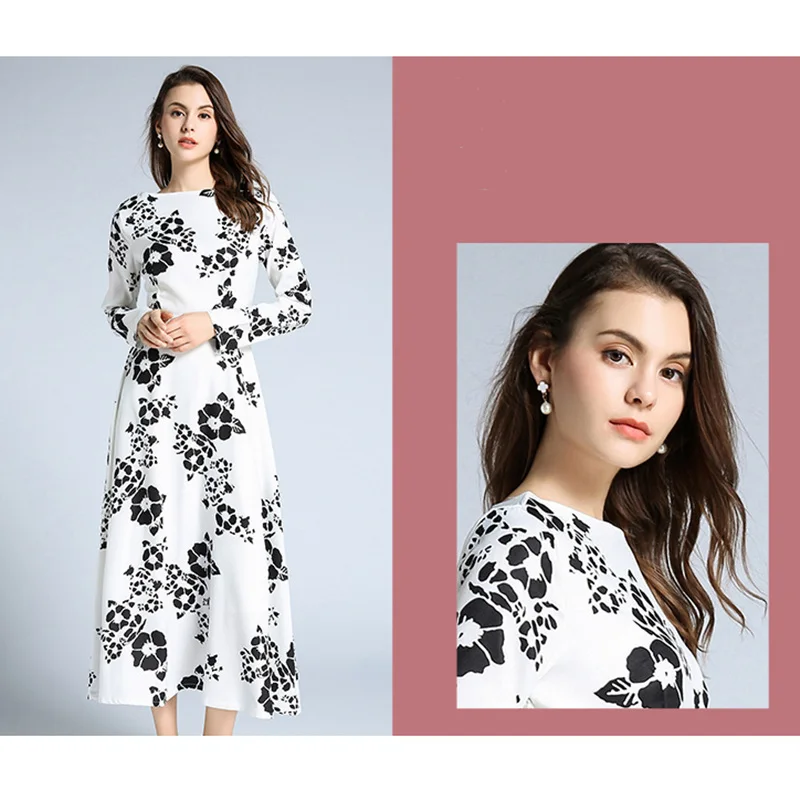 Платье с принтом в европейском и американском стиле длинное шифоновое платье