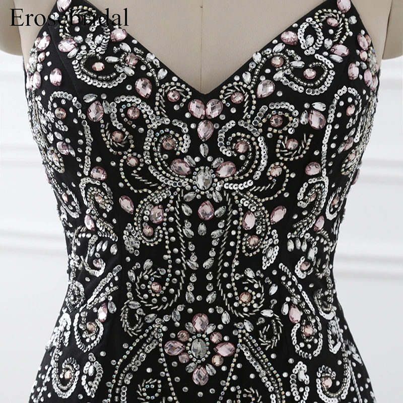 Черное сексуальное вечернее платье с v образным вырезом и длинным шлейфом бретелька Русалка открытой спиной