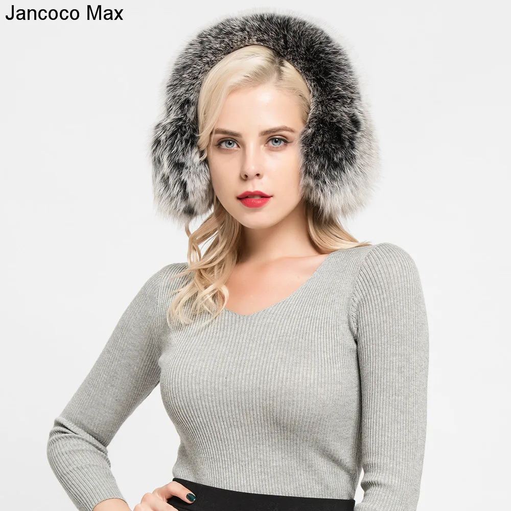 Jancoco Max+ натуральным лисьим мехом Наушники для защиты от холода, шарф, зимний теплый Одежда высшего качества шапки-ушанки Для женщин S7136