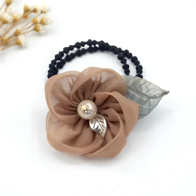 

10pcs Fashion Korean Gauze Floral Hair Ties Solid Pearl Flower Elastic Hair Bands Ladies Headwear Boutique Hair Accessories