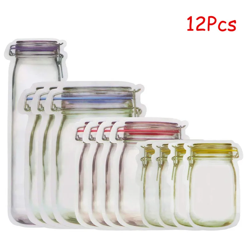 12pcs LMETJMA 12 штук Mason Jar сумки на молнии многоразовая сумка для хранения закусок герметичные сумки для хранения еды сэндвич для путешествий для детей KC0216 - Цвет: 12pcs