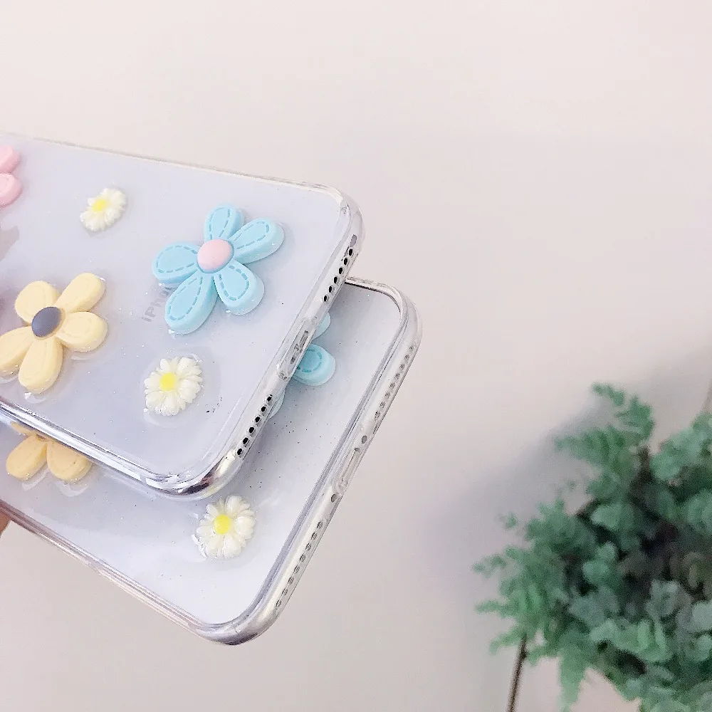 Luxury Bling Glitter phone Case on for iphone XS XR Max Clear TPU Flower Soft Silicone Cover 6 6S 7 8 Plus X |