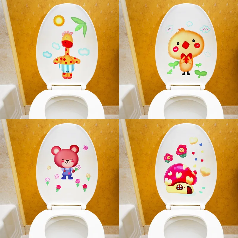 

Wall-StickersToilet Removable Wall Cartoon Reative Flower Toilet Cover Decoration Waterproof Funny Bathroom