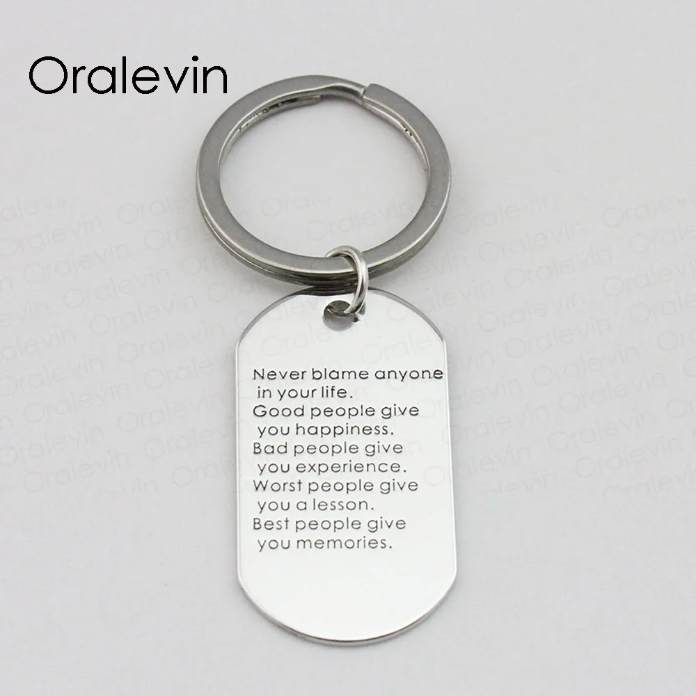 NEVER BLAME ANYONE IN YOUR LIFE,GOOD PEOPLE GIVE YOU HAPPINESS Inspirational Dog Tag Keychain Necklace Jewelry,10Pcs/Lot, LN1809