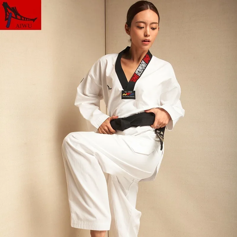 

Martial Arts TKD Tae Kwon Do Korea V-neck Adult & Children Taekwondo Clothes for Poomsae & Training,WTF Uniform,160-190cm