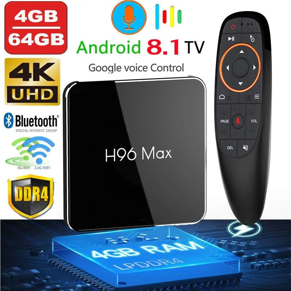 ТВ Приставка Smart TV DDR4 Android 8 1 двойной Wi Fi Amlogic S905X2 H96 MAX H.265 64 ГБ Google Play Store Netflix Youtube