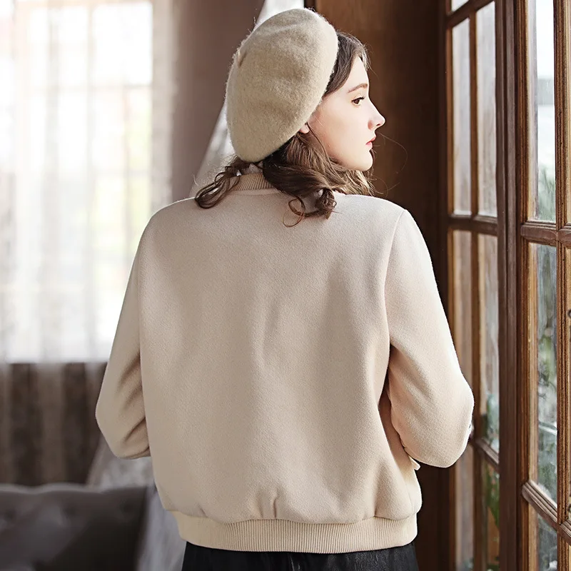 Sweet O-neck Short Wool Coat Covered Botton Blend and Jacket Embroidery Solid Women Coats Autumn Winter | Женская одежда