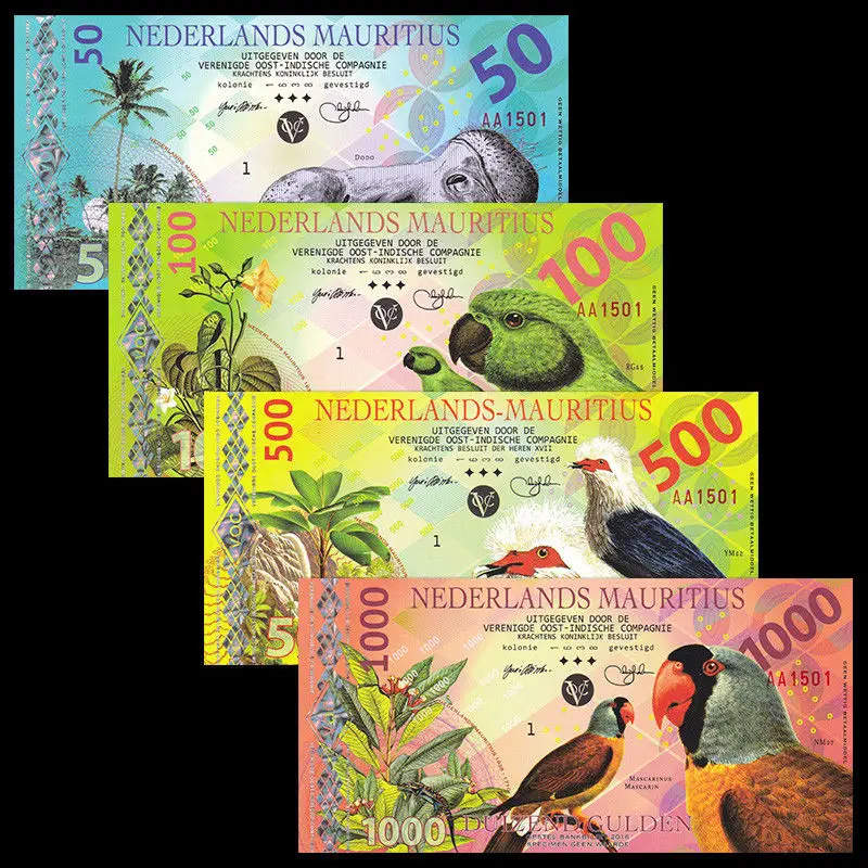 Netherland Mauritius набор из 4 предметов 50 100 500 1000 Гульден 2016 необычный полимер UNC