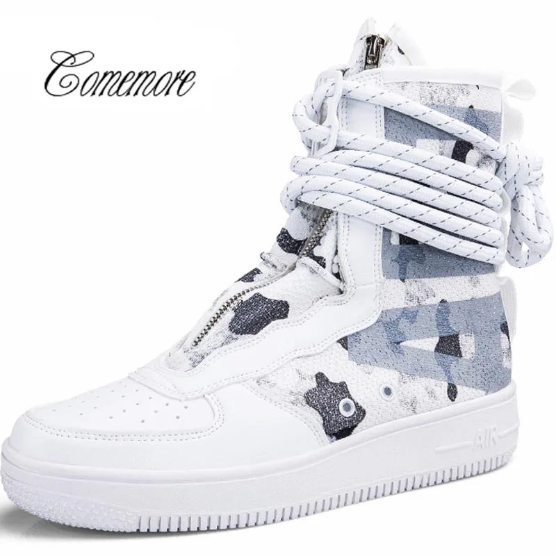 Comemore высокие мужские кроссовки спортивная обувь женская для мужчин Sepatu Pu кожаные