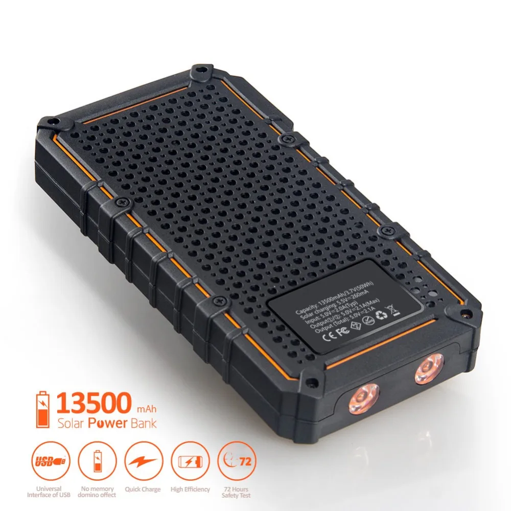 10000 мА/ч, Мощность банка для XiaoMi, Портативный 5 V/2.1A 2 порта быстрой Зарядное устройство Панели солнечные и фонариком внешняя Батарея телефон Зарядное устройство