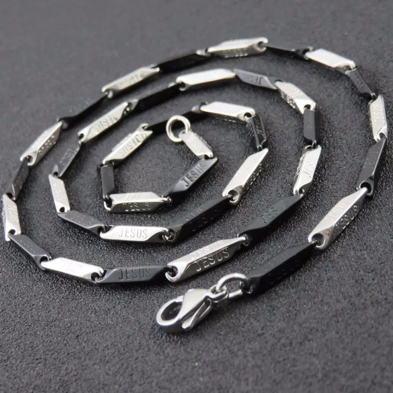 60CM Black Color Stainless Steel Jesus Logo Link Chain Necklace For Men Fashion Chrsitmas Gift Jewelry Findings | Украшения и