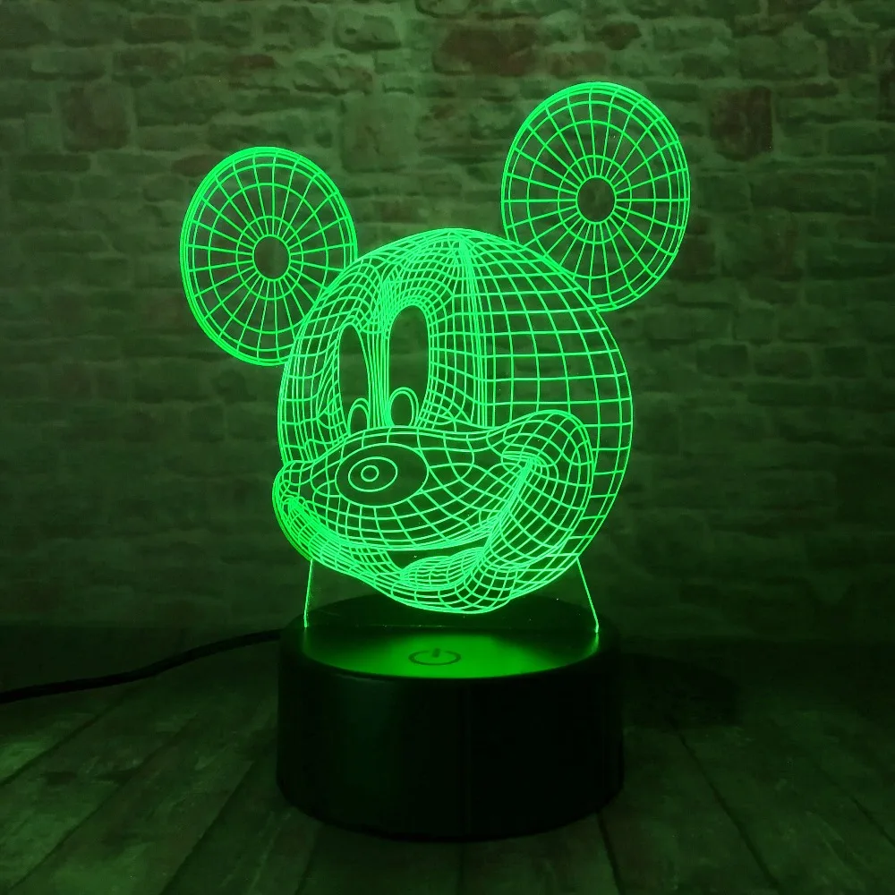Amroe Горячая 3D с изображением мультипликационного персонажа Kawaii персонажей Ститч Минни Микки робот принцессы queen «Принцесса Эльза» для девочек, 7 цветов RGB светодиодный ночной Светильник подарки для детей