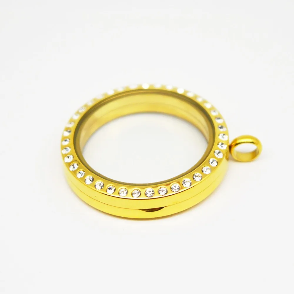 

30mm round gold magnet crystal 316 stainless steel Memory living glass locket pendant , glass locket floating charms for Women