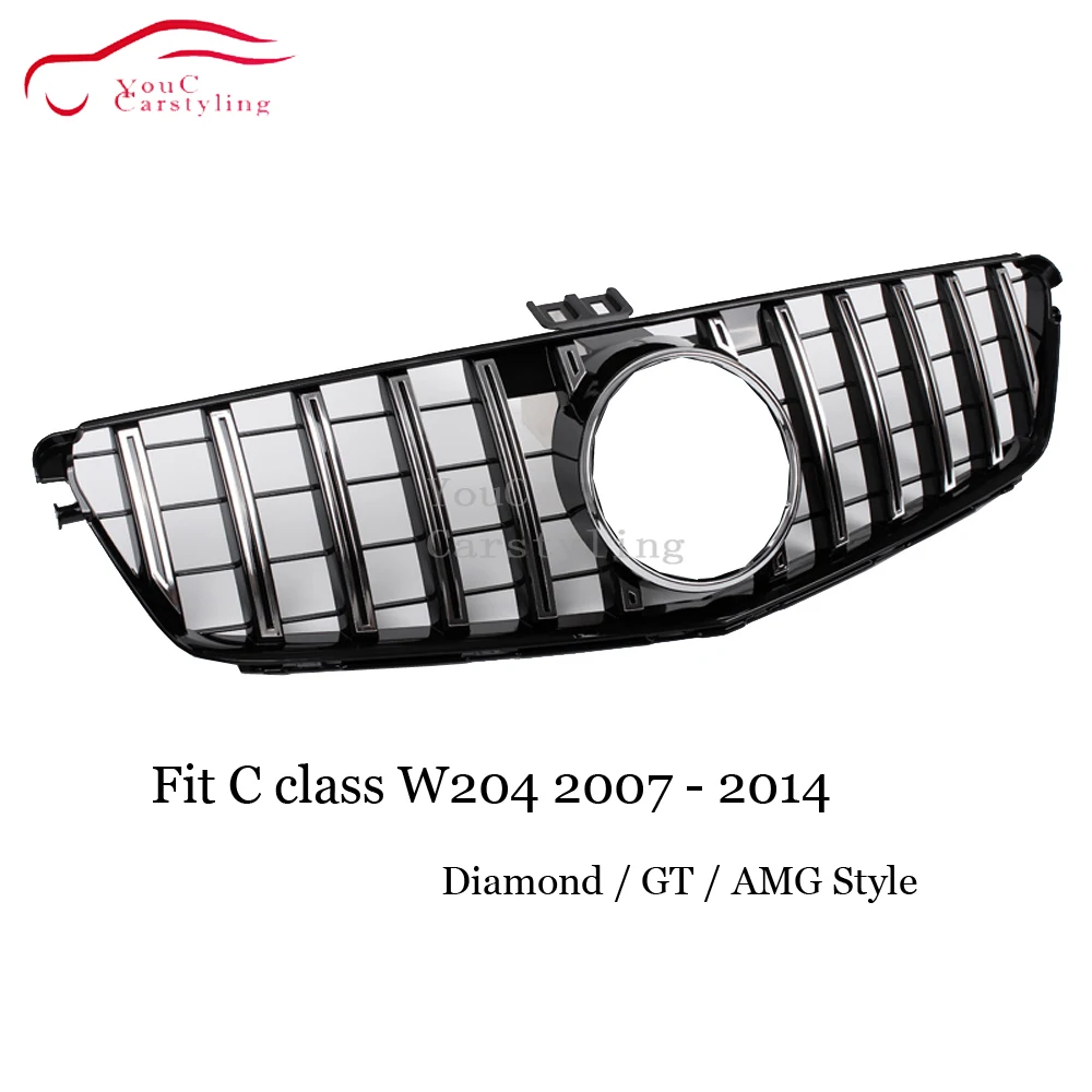 W204 Алмазный Стиль GT AMG решетка для Mercedes Benz C Class C180 C200 C300 C350 2007 2014 передний гриль